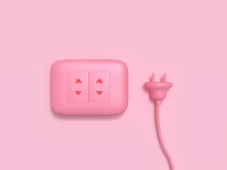 3d rendering power plug flat lay pink electricity technologyの写真素材