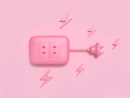 power plug flat lay pink electricity technology 3d renderingの写真素材