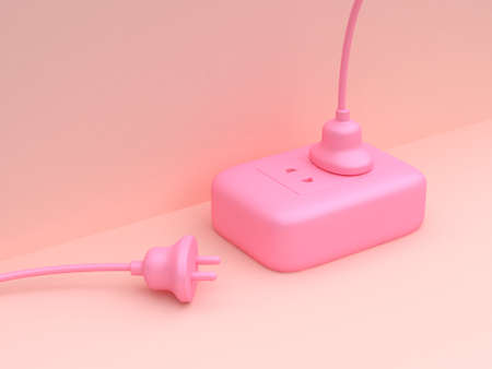 electricity technology 3d rendering minimal abstract pink scene power plugの写真素材
