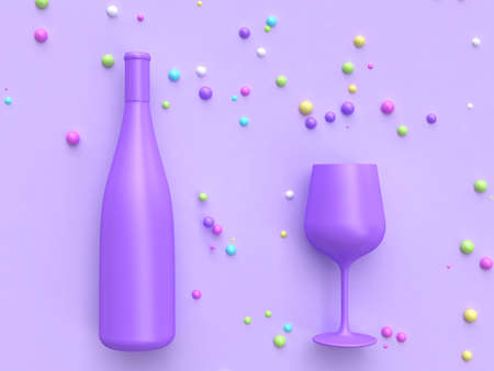 3d rendering abstract wine bottle and glass colorful many ballの写真素材