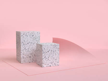 curve paper and marble shape 3d rendering pink sceneの写真素材