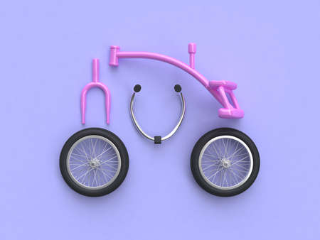 abstract pink kid bicycle group parts 3d rendering