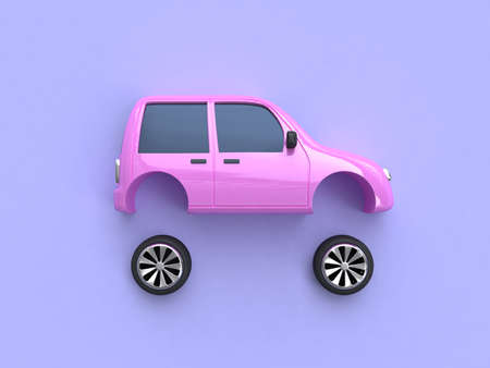 pink car and wheels abstract 3d rendering
