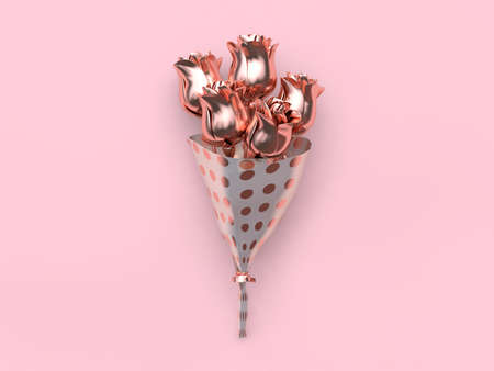 abstract metallic rose-flower bouquet valentine concept 3d renderingの写真素材