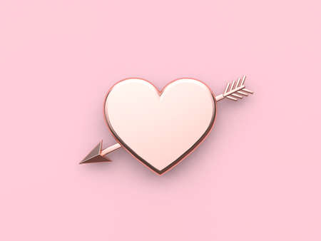 metallic heart arrow pink background valentine concept 3d renderingの写真素材
