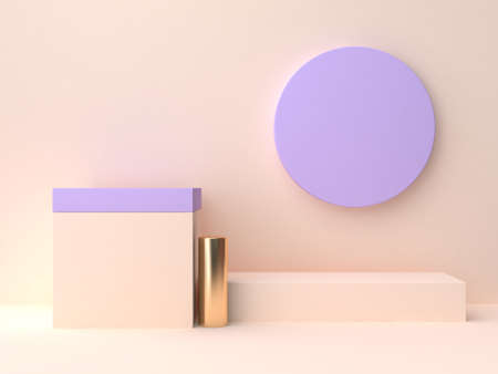 3d rendering abstract cream violet-purple wall scene geometric shape blank podiumの写真素材