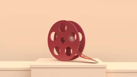 red gold film roll cream scene 3d rendering movie cinema filmmaker conceptの写真素材