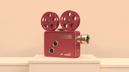red gold cinema projector cream scene 3d rendering technology concept