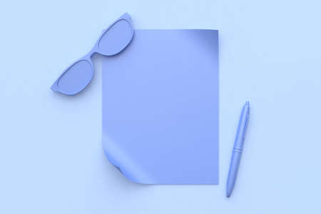 abstract purple-violet scene all object blank paper glasses pen 3d renderingの写真素材