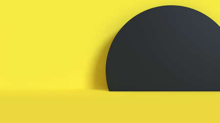 left space and black circle-semicircle-round minimal abstract background yellow scene yellow background 3d renderingの写真素材