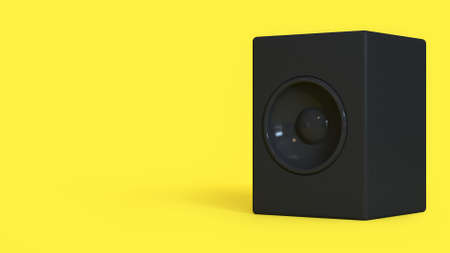 3d rendering abstract black loudspeaker minimal yellow backgroundの写真素材