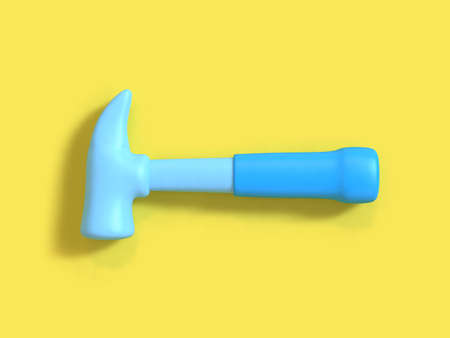 3d blue hammer cartoon style yellow minimal background,craft-technician-engineer tools concept 3d renderingの写真素材