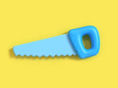blue hand saw 3d rendering minimal yellow background,craft-technician-engineer tools conceptの写真素材