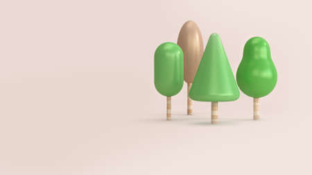 3d abstract low poly trees soft brown-cream background cartoon minimal 3d renderingの写真素材