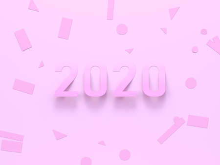 pastel pink flat lay minimal scene 2020 number text/type 3d renderingの写真素材