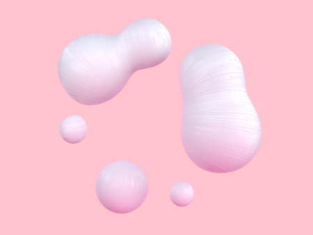 pink pastel scene 3d rendering white abstract bubble sphere shape levitationの写真素材