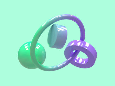gradient purple green geometric shape levitation abstract 3d rendering