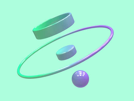 gradient purple green geometric shape levitation abstract 3d rendering