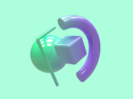 gradient purple green geometric shape levitation abstract 3d renderingの写真素材