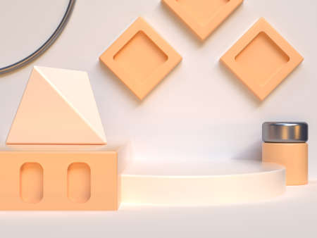square yellow/orange geometric shape abstract podium set 3d renderingの写真素材