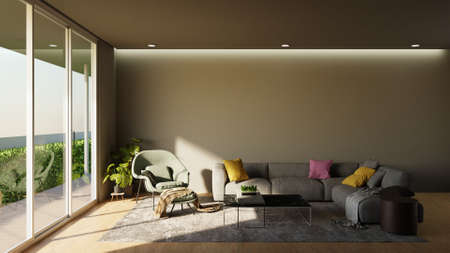 Modern contemporary living room interior. 3d realistic rendering