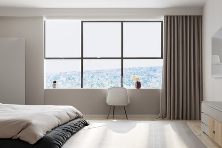 this contemporary bedroom interior is a harmonious blend of form and function, creating a tranquil sanctuary that reflects modern sensibilities while prioritizing comfort and style.の素材