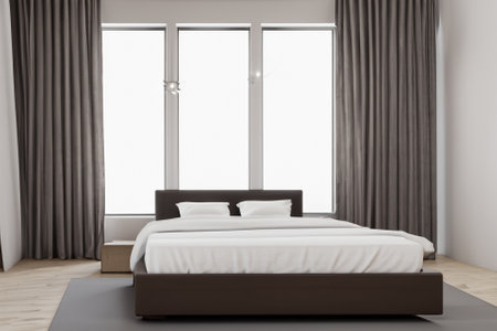 this contemporary bedroom interior is a harmonious blend of form and function, creating a tranquil sanctuary that reflects modern sensibilities while prioritizing comfort and style.の素材