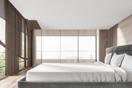 this contemporary bedroom interior is a harmonious blend of form and function, creating a tranquil sanctuary that reflects modern sensibilities while prioritizing comfort and style.の素材