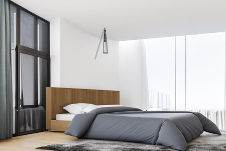this contemporary bedroom interior is a harmonious blend of form and function, creating a tranquil sanctuary that reflects modern sensibilities while prioritizing comfort and style.の素材