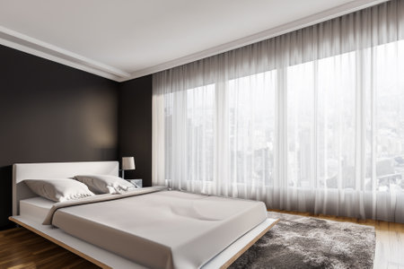this contemporary bedroom interior is a harmonious blend of form and function, creating a tranquil sanctuary that reflects modern sensibilities while prioritizing comfort and style.の素材