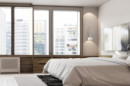 this contemporary bedroom interior is a harmonious blend of form and function, creating a tranquil sanctuary that reflects modern sensibilities while prioritizing comfort and style.の素材