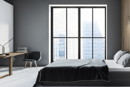 this contemporary bedroom interior is a harmonious blend of form and function, creating a tranquil sanctuary that reflects modern sensibilities while prioritizing comfort and style.の素材