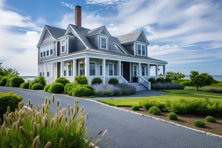 The Cape Cod house is a quintessential American architectural style, known for its charming and cozy appearance.の素材