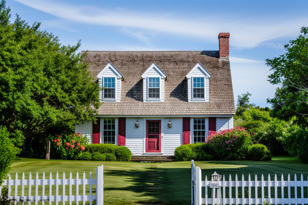 The Cape Cod house is a quintessential American architectural style, known for its charming and cozy appearance.の素材