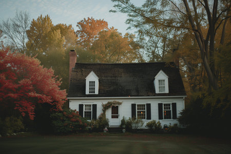 The Cape Cod house is a quintessential American architectural style, known for its charming and cozy appearance.の素材