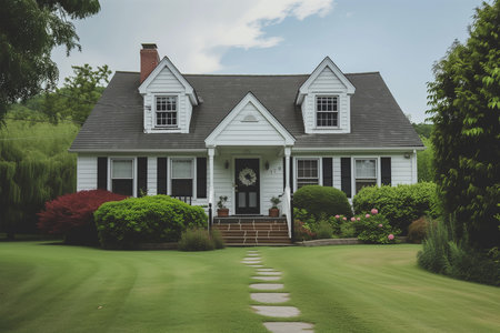The Cape Cod house is a quintessential American architectural style, known for its charming and cozy appearance.の素材