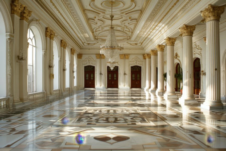 Create an impressive and timeless ambiance with a classic big hall interior design. This style emphasizes grandeur, elegance, and sophistication, making it ideal for large spaces that serve as focal points in your home.の素材