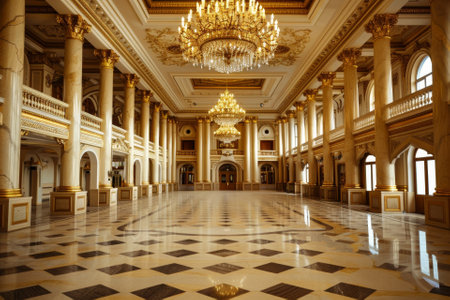 Create an impressive and timeless ambiance with a classic big hall interior design. This style emphasizes grandeur, elegance, and sophistication, making it ideal for large spaces that serve as focal points in your home.の素材