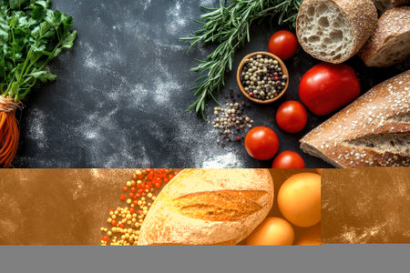 Fresh ingredients for baking bread with copy space.の素材