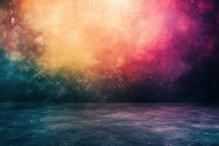 Abstract colorful smoke background with dark floor.の素材
