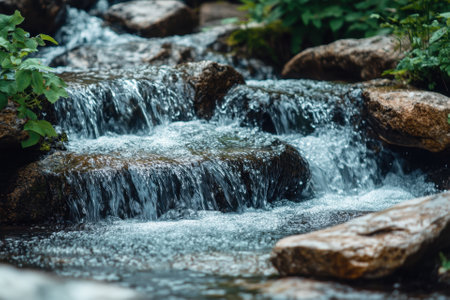 Cascading waterfall in a forest stream.の素材