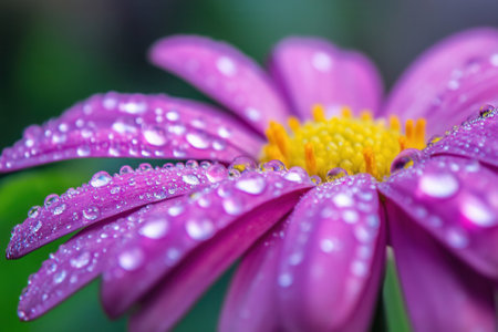 Close-up of a purple flower with dew drops. (1)の素材