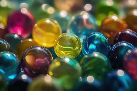 Colorful translucent spheres close-up.の素材