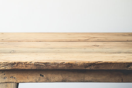 Wooden table surface with a rustic finish.の素材