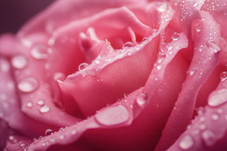 Close-up of a pink rose with dew drops. (1)の素材