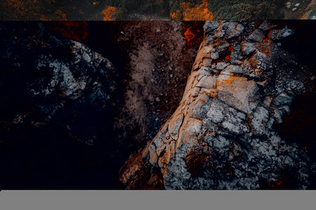 Aerial view of rocky landscape with autumnal foliage.の素材