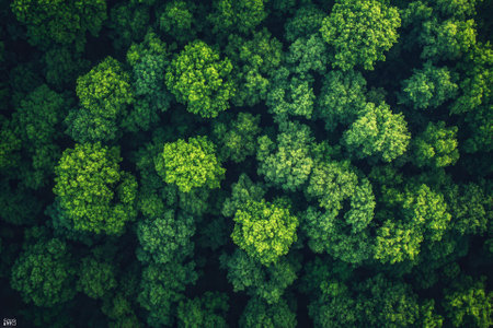 Aerial view of lush green forest canopy. (1)の素材