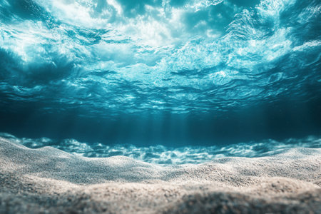 Underwater scene with sunlight filtering through waves.の素材