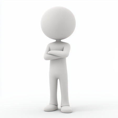Confident 3D figure standing arms crossed, white backgroundの素材