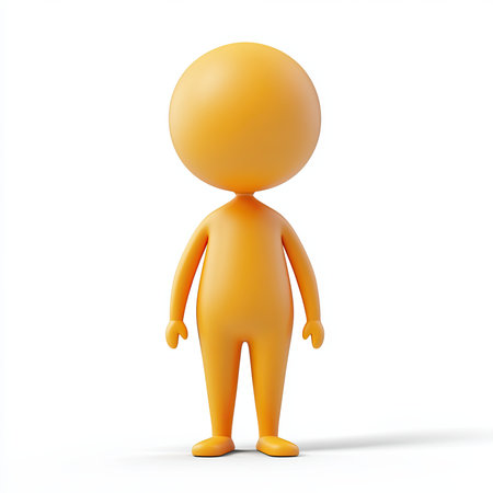 Orange 3D avatar standing, white background, digital illustration, website useの素材